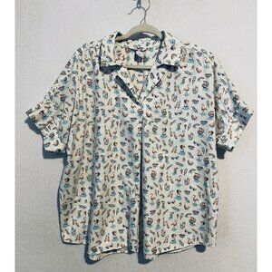 🥳3 for $20🥳 Duluth Trading Co Women's Blouse - Cream with Multicolor Print